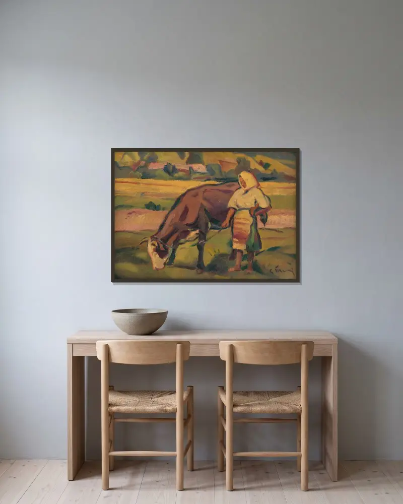 På bete av Gustáv Mallý inramad på en vägg