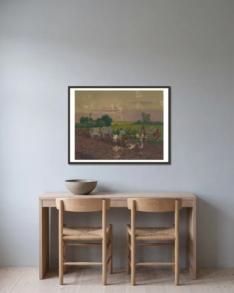 Pflügen von Gustáv Mallý gerahmt an einer Wand