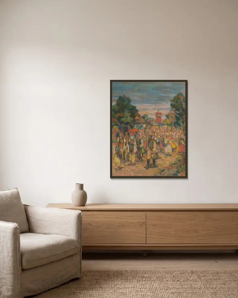 Procession von Gustáv Mallý gerahmt an einer Wand