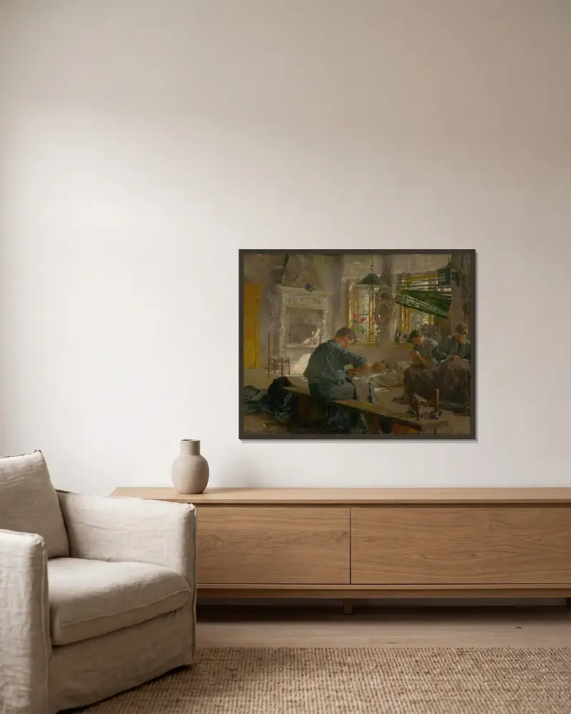 Ship Builders von Gustáv Mallý gerahmt an einer Wand