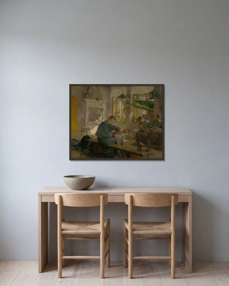 Ship Builders von Gustáv Mallý gerahmt an einer Wand