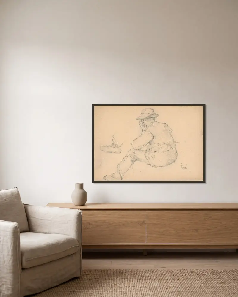 Study of a Seated Villager with Proped up Hand av Gustáv Mallý inramad på en vägg