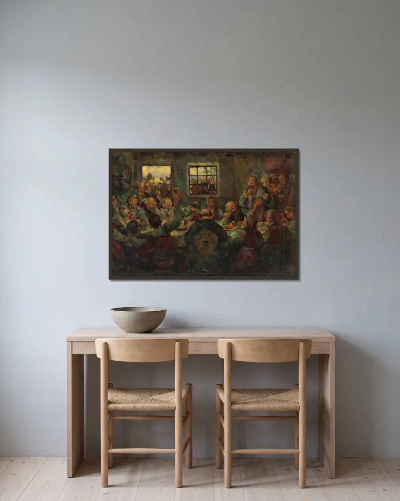 Bröllopet i byn I av Gustáv Mallý inramad på en vägg