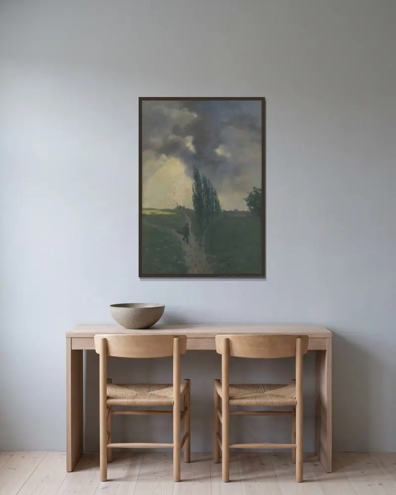 V búrke av Gustáv Mallý inramad på en vägg