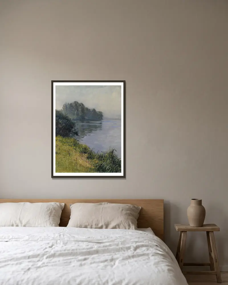 Die Seine bei der Île Marante im nebligen Wetter von Gustave Caillebotte gerahmt an einer Wand