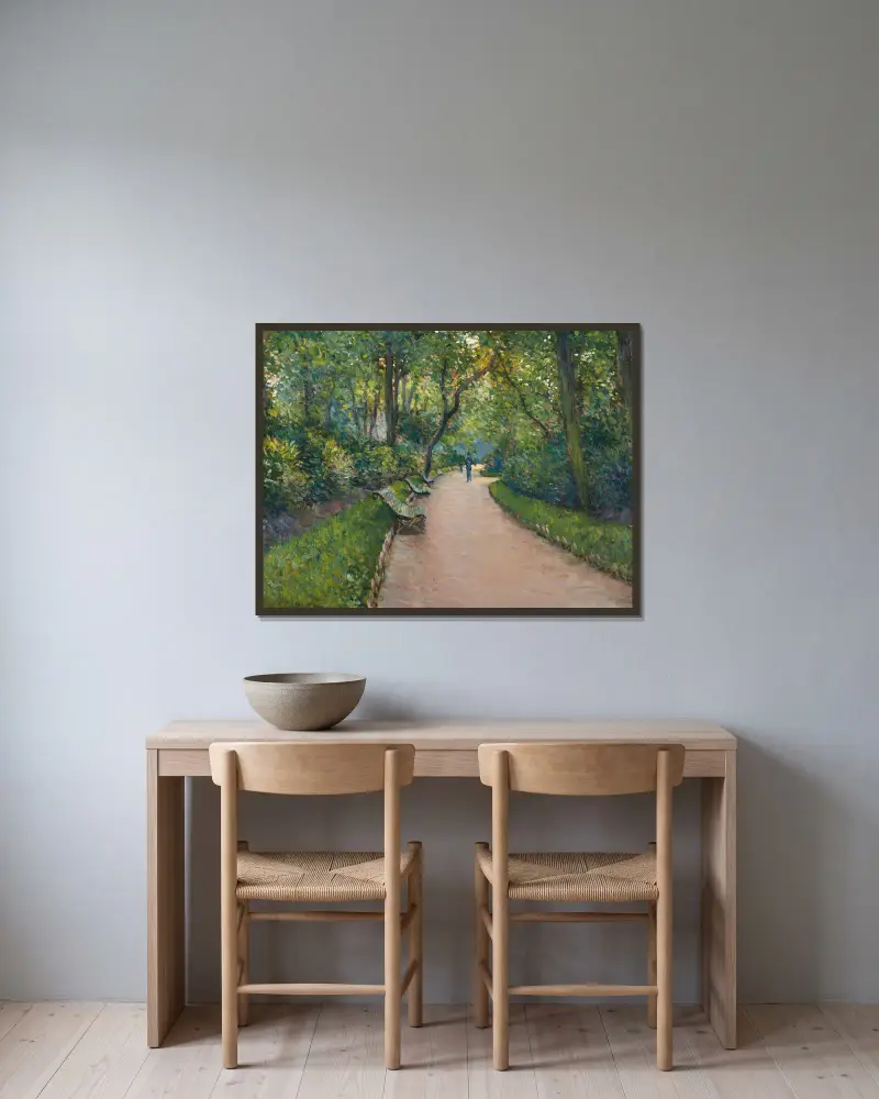 Der Park Monceau von Gustave Caillebotte gerahmt an einer Wand