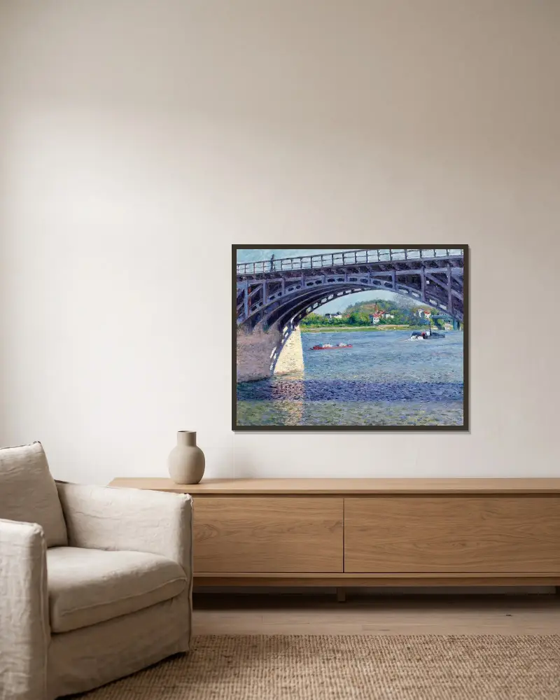 Le Pont D’argenteuil Et La Seine av Gustave Caillebotte inramad på en vägg