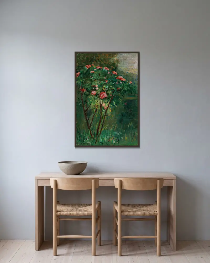 Der blühende Rosenstrauch von Gustave Caillebotte gerahmt an einer Wand