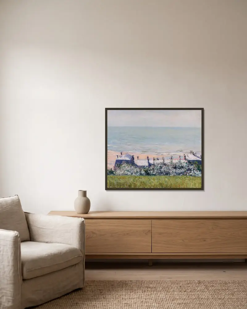 Taken på Hôtel des Roches Noires, Trouville av Gustave Caillebotte inramad på en vägg