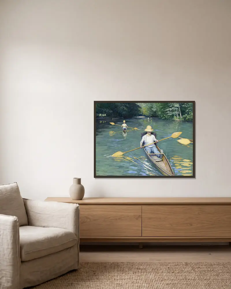 Skiffs von Gustave Caillebotte gerahmt an einer Wand