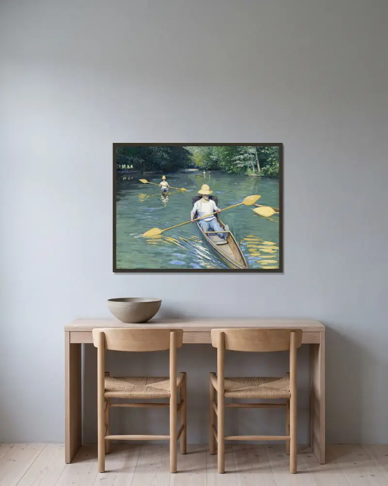 Skiffs von Gustave Caillebotte gerahmt an einer Wand