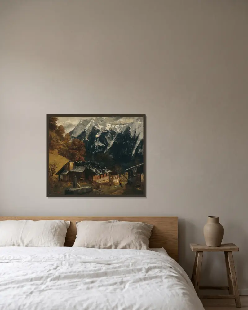 Eine Alpenszene von Gustave Courbet gerahmt an einer Wand