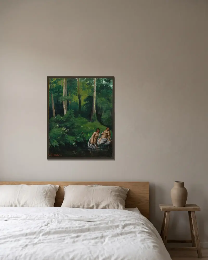 Baigneuses dans la forêt av Gustave Courbet inramad på en vägg