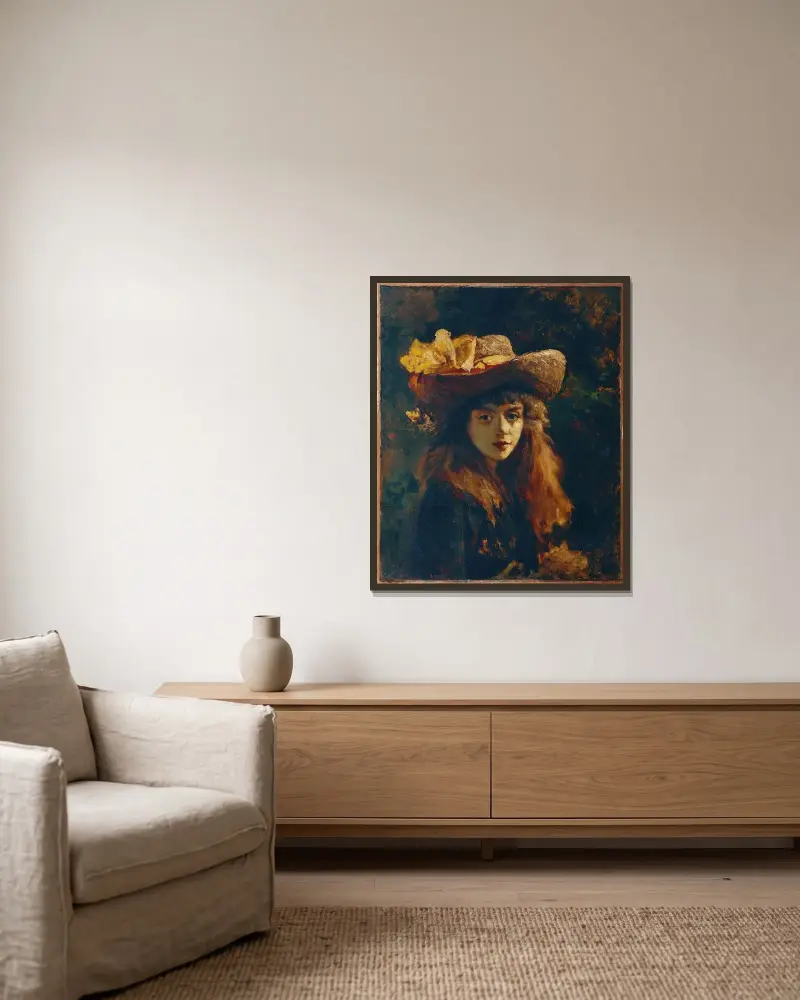 Bildnis Eines Mädchens av Gustave Courbet inramad på en vägg