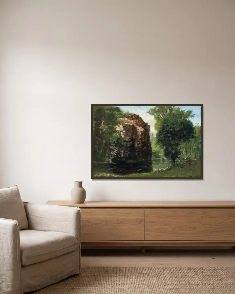 Bords De La Loue Avec Rochers À Gauche av Gustave Courbet inramad på en vägg