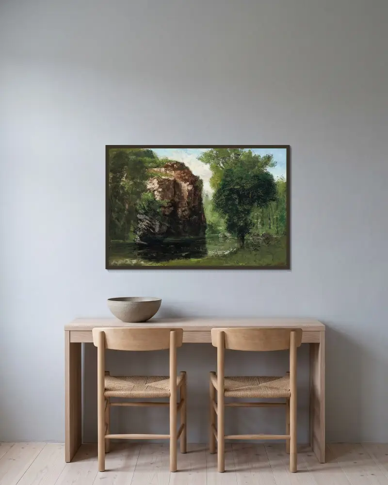 Bords De La Loue Avec Rochers À Gauche av Gustave Courbet inramad på en vägg