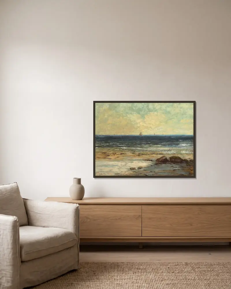 Bords de la Mer, Palavas av Gustave Courbet inramad på en vägg