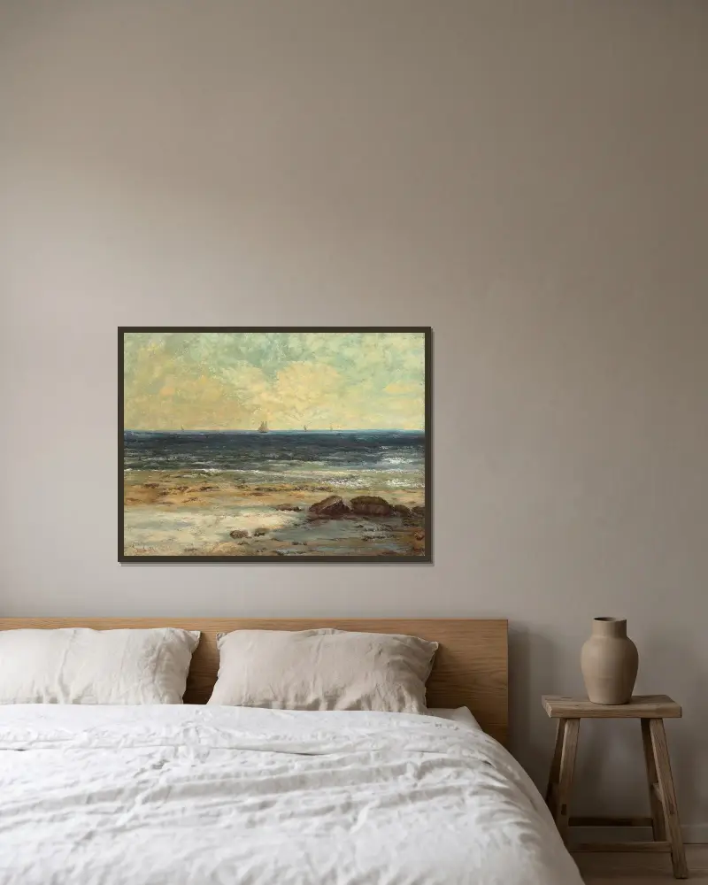 Bords de la Mer, Palavas av Gustave Courbet inramad på en vägg