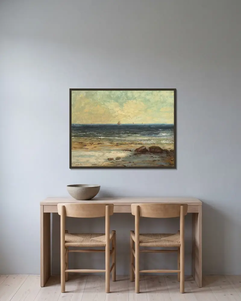 Bords de la Mer, Palavas av Gustave Courbet inramad på en vägg
