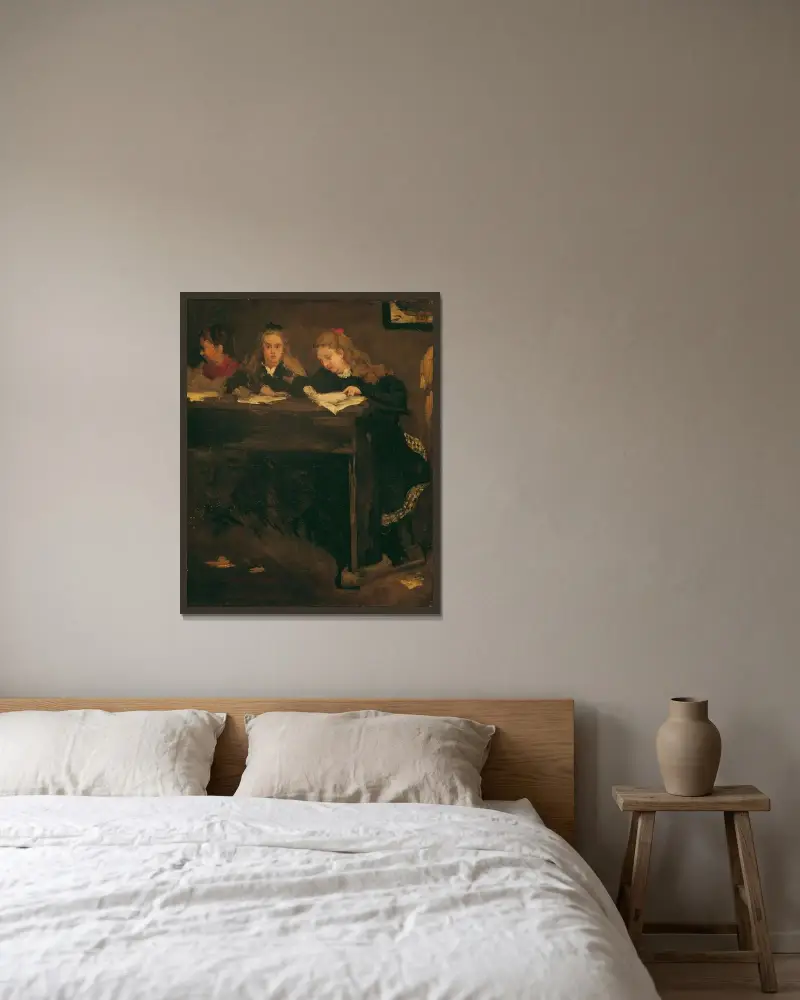 Drei Schulmädchen av Gustave Courbet inramad på en vägg