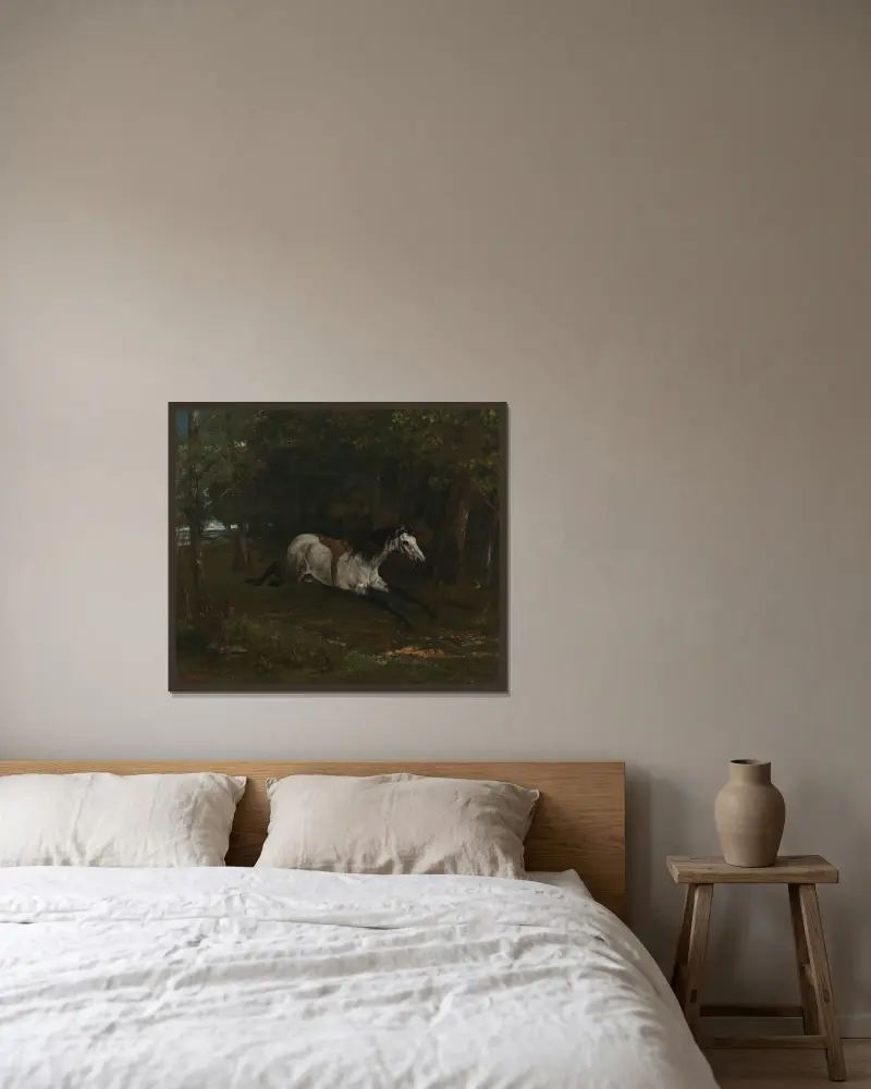Durchgehendes Pferd von Gustave Courbet gerahmt an einer Wand