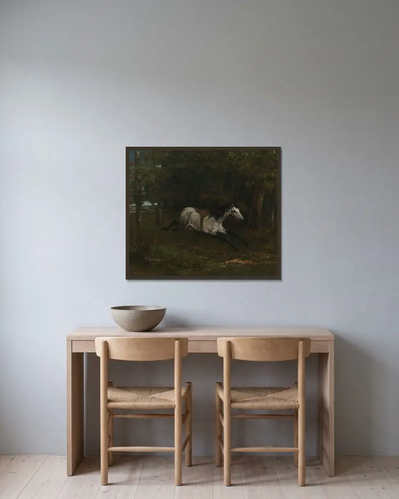 Durchgehendes Pferd von Gustave Courbet gerahmt an einer Wand