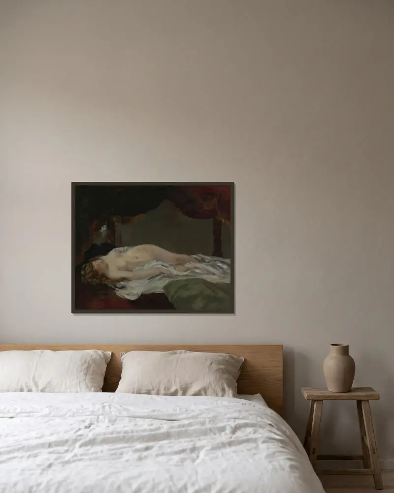 Femme Endormie av Gustave Courbet inramad på en vägg