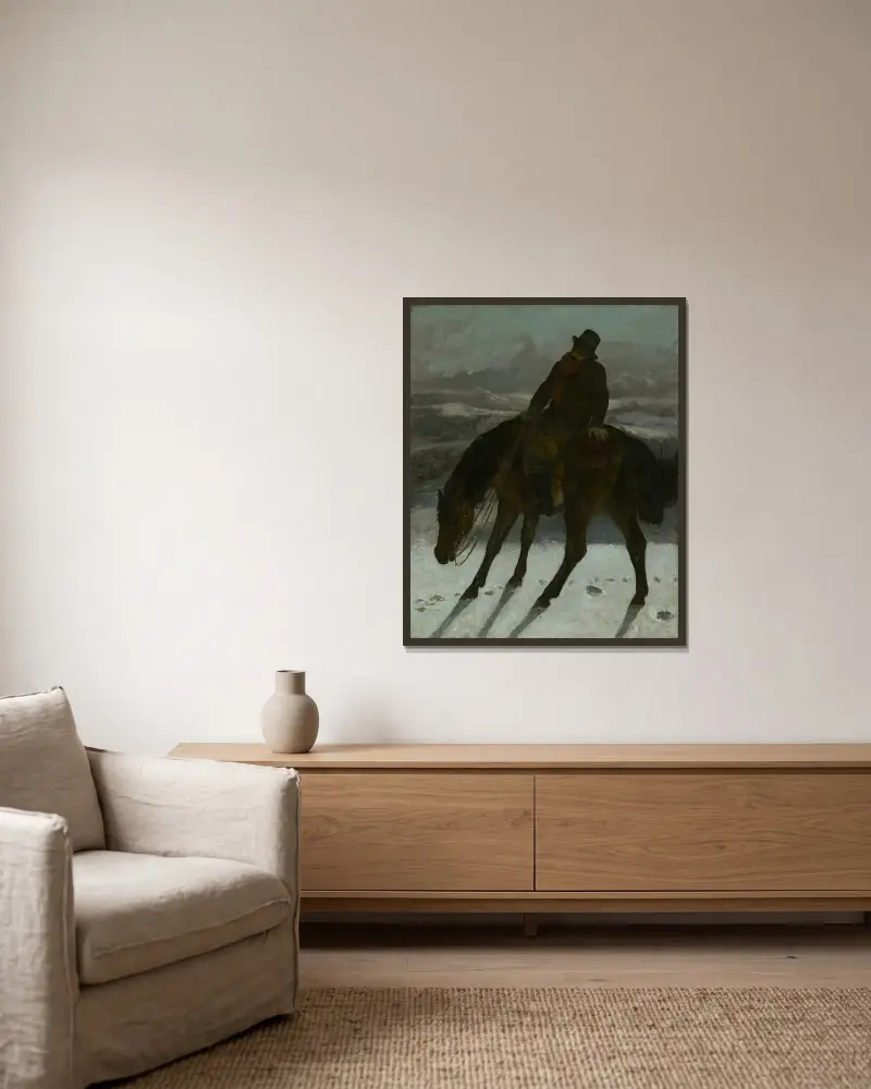 Hunter on Horseback av Gustave Courbet inramad på en vägg