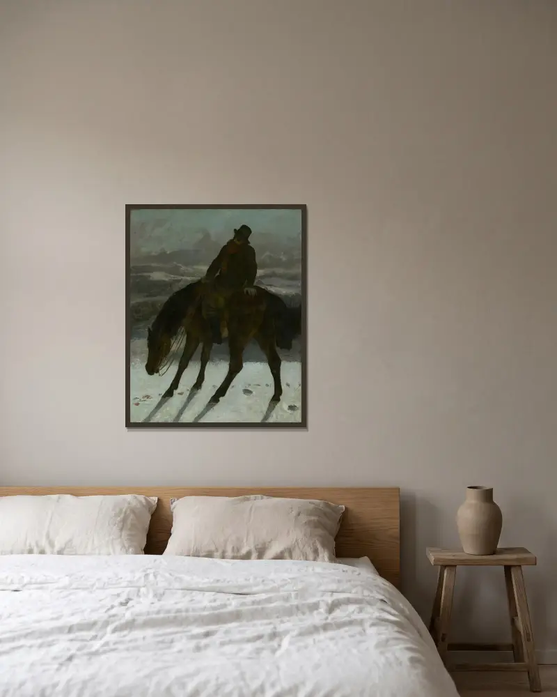 Hunter on Horseback av Gustave Courbet inramad på en vägg