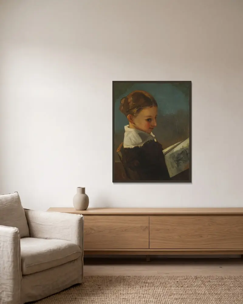 Juliette Courbet vid tio års ålder av Gustave Courbet inramad på en vägg
