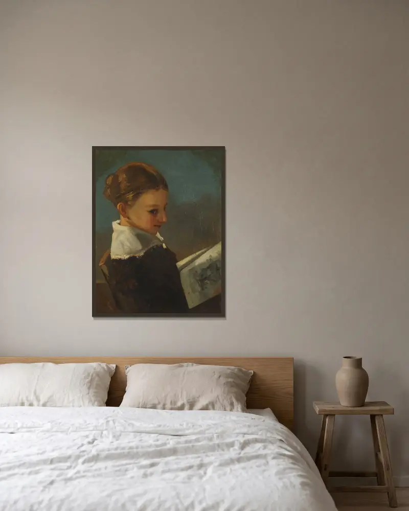 Juliette Courbet vid tio års ålder av Gustave Courbet inramad på en vägg