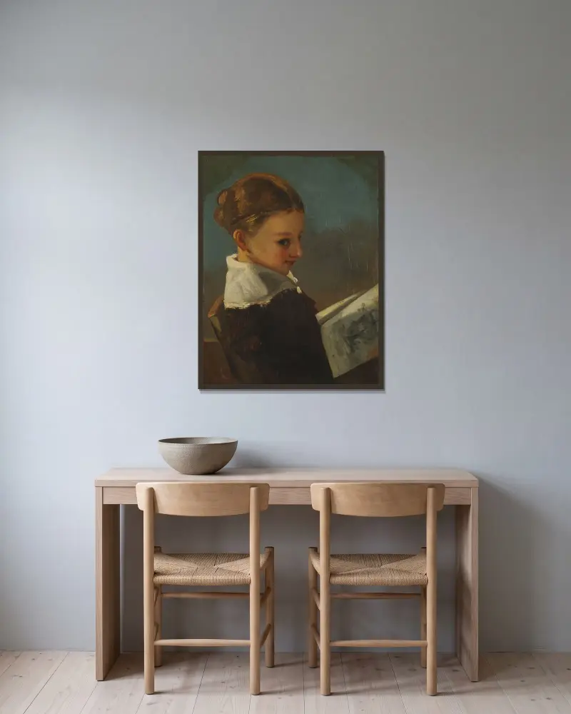 Juliette Courbet vid tio års ålder av Gustave Courbet inramad på en vägg