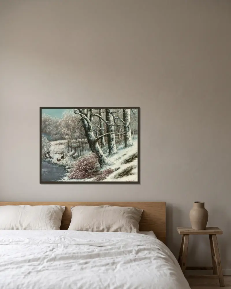 La Forêt En Hiver av Gustave Courbet inramad på en vägg