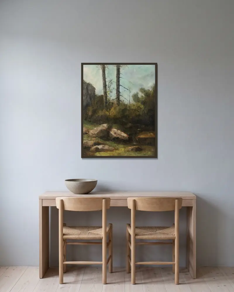 Bussacs viltpark i Saintogne av Gustave Courbet inramad på en vägg