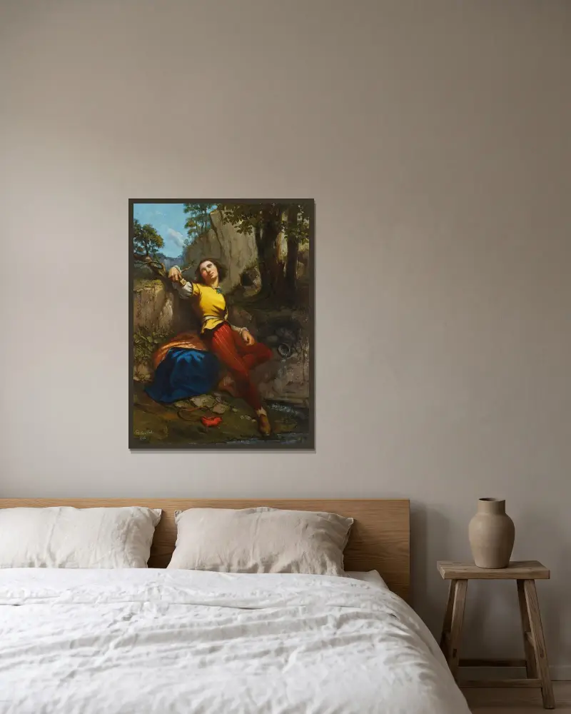 Le poète ou Le sculpteur av Gustave Courbet inramad på en vägg