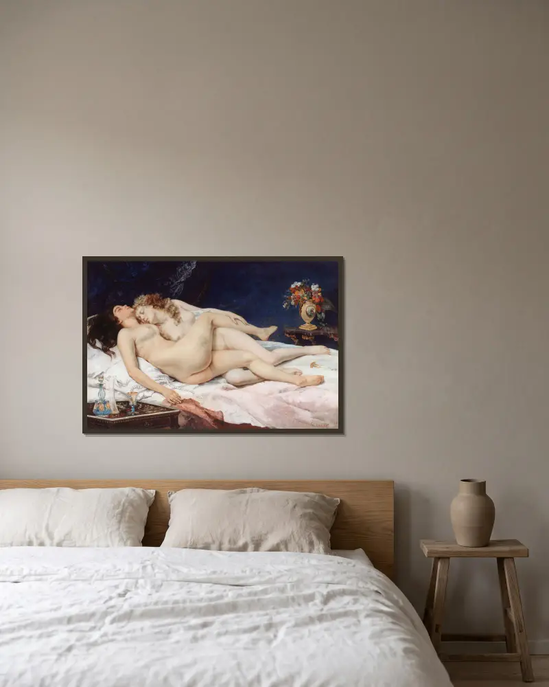 Der Schlaf von Gustave Courbet gerahmt an einer Wand