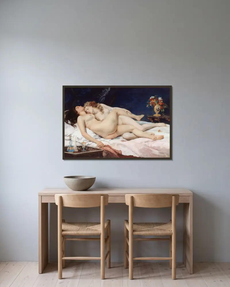 Der Schlaf von Gustave Courbet gerahmt an einer Wand