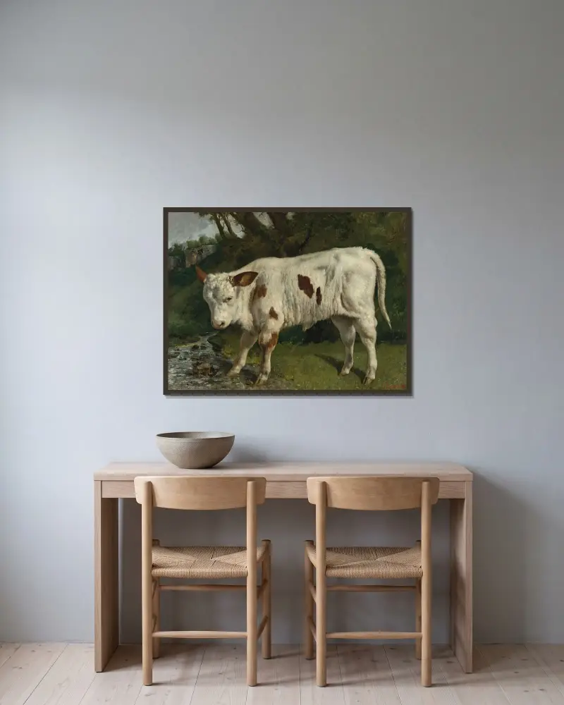 Le Veau Blanc av Gustave Courbet inramad på en vägg