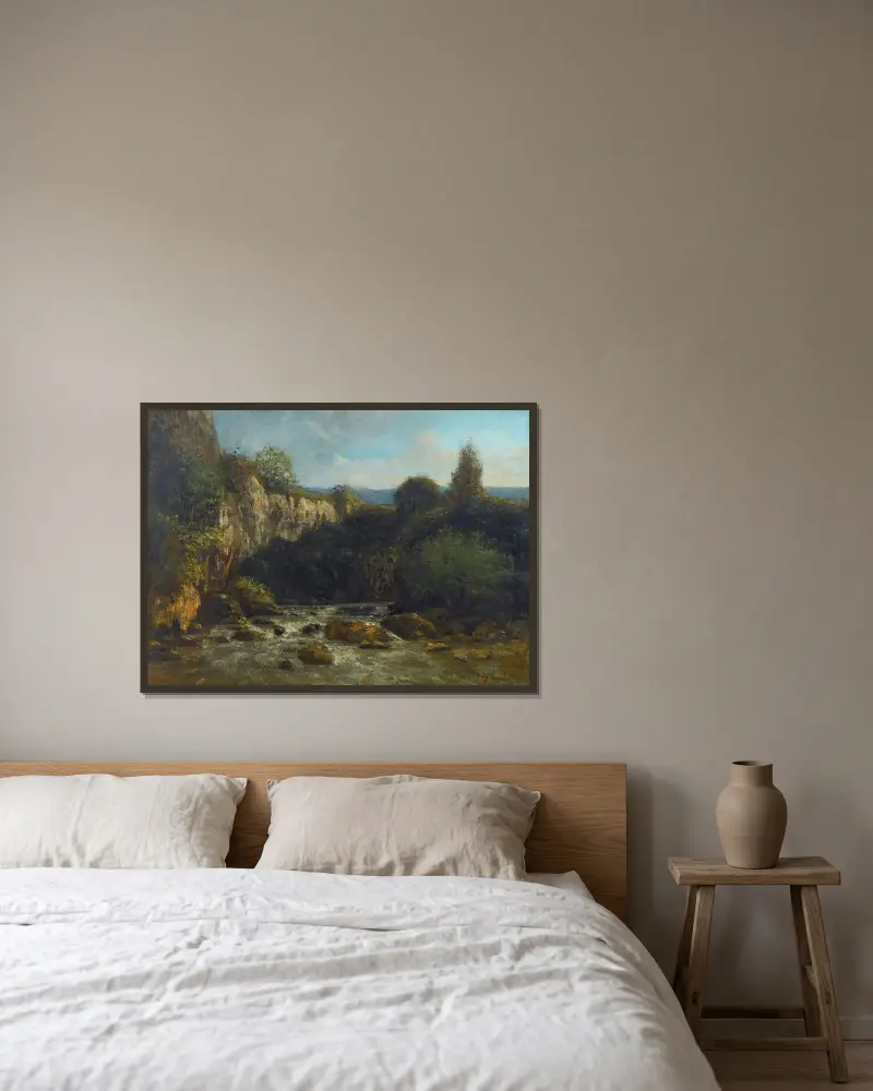 Les Gorges De La Loue av Gustave Courbet inramad på en vägg