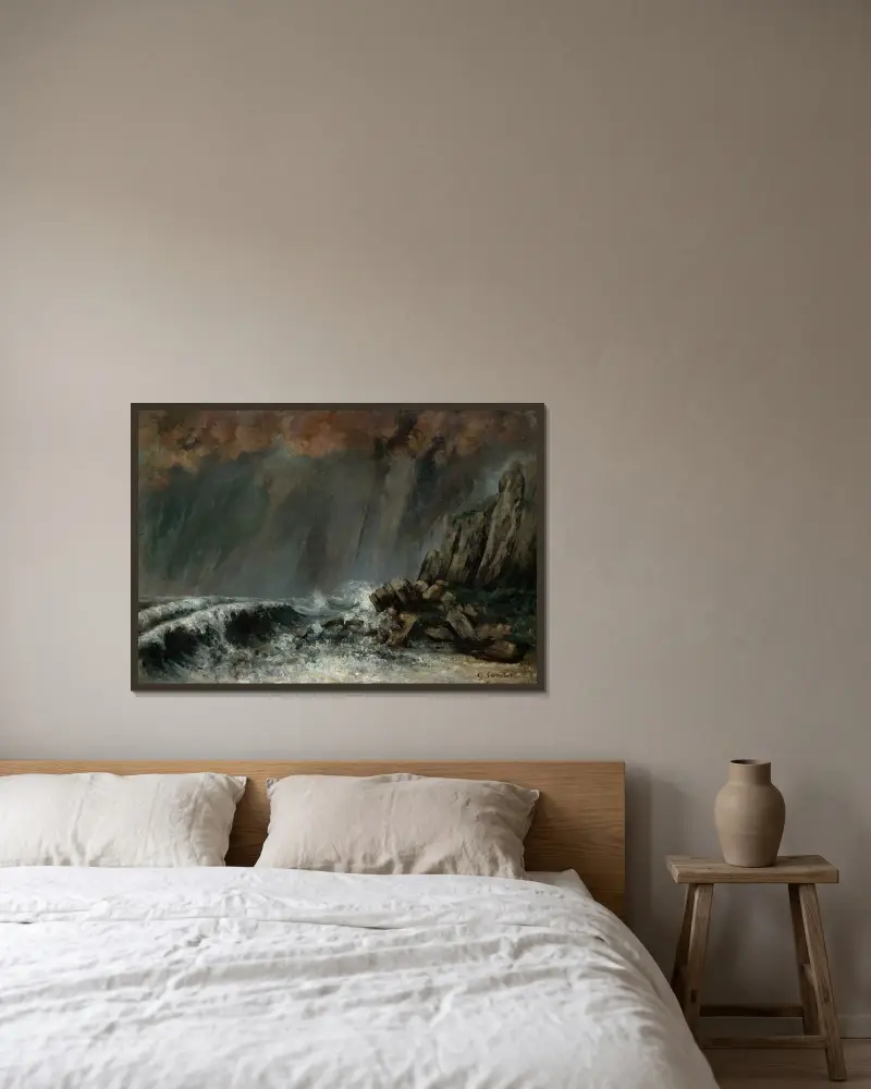 Marine; The Waterspout av Gustave Courbet inramad på en vägg