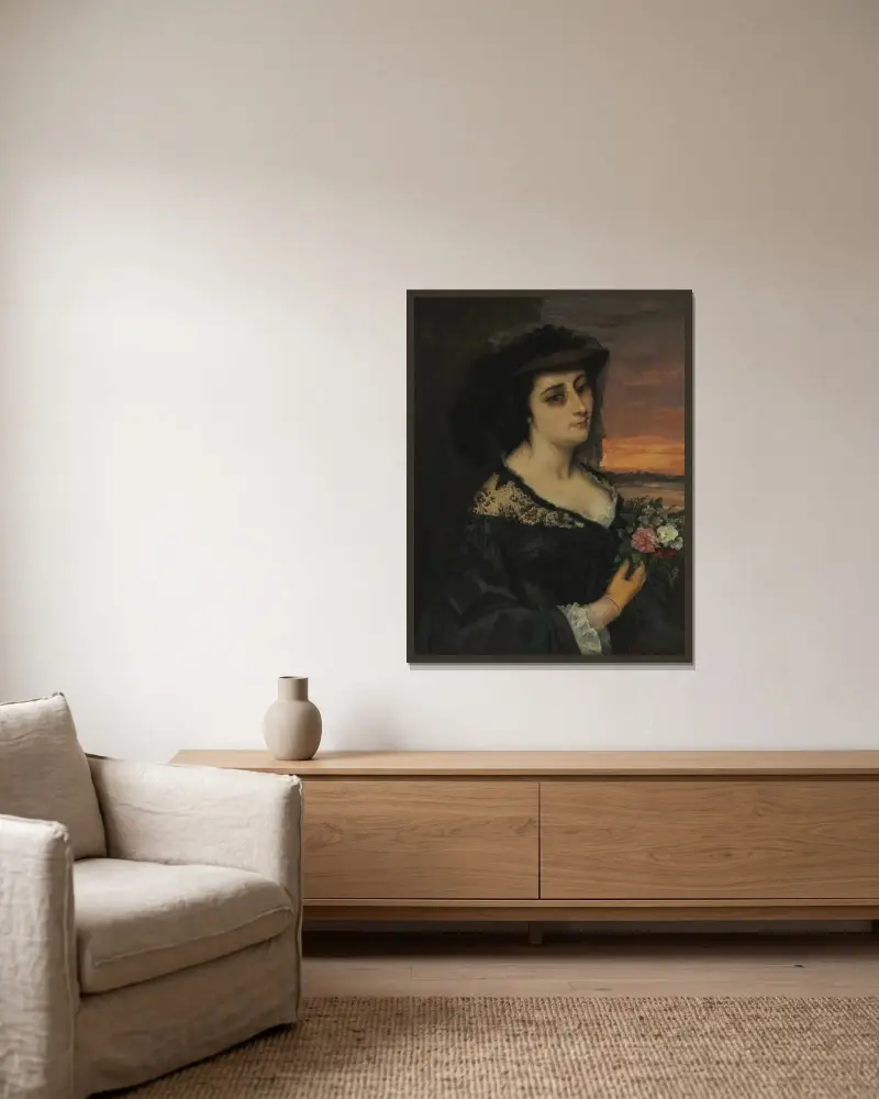 Frau L… (Laure Borreau) von Gustave Courbet gerahmt an einer Wand