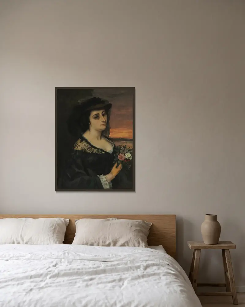 Frau L… (Laure Borreau) von Gustave Courbet gerahmt an einer Wand