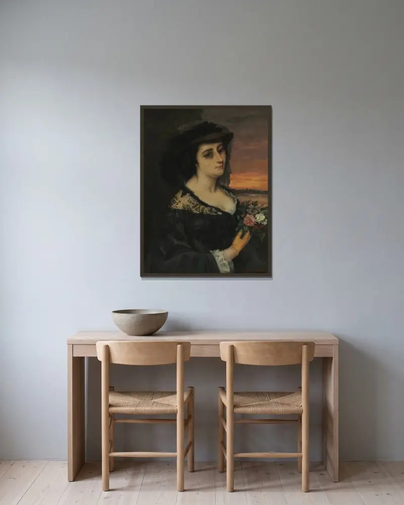 Frau L… (Laure Borreau) von Gustave Courbet gerahmt an einer Wand