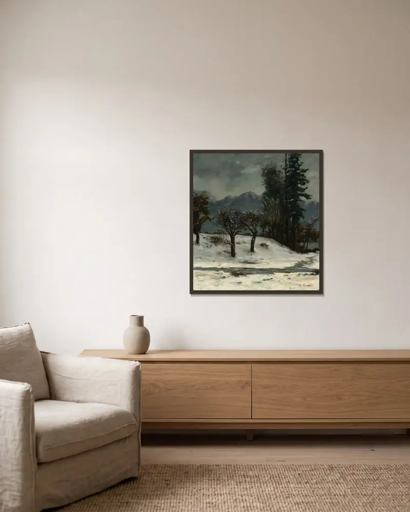 Schnee von Gustave Courbet gerahmt an einer Wand
