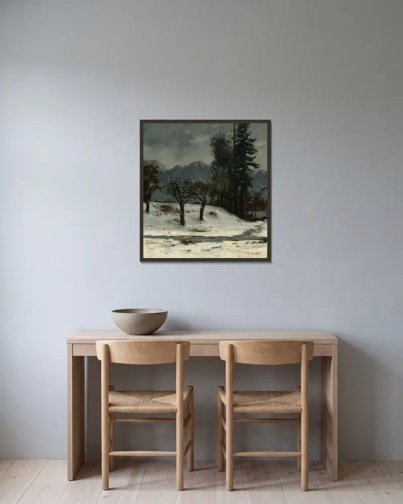 Schnee von Gustave Courbet gerahmt an einer Wand