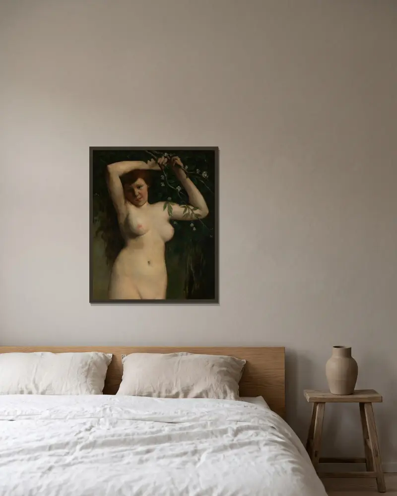 Nude with Flowering Branch av Gustave Courbet inramad på en vägg