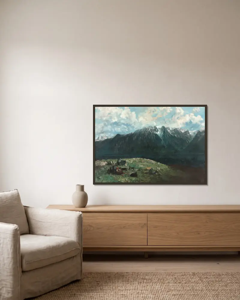 Panoramic View of the Alps, Les Dents du Midi av Gustave Courbet inramad på en vägg