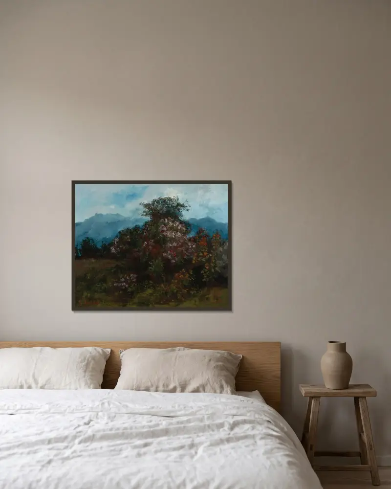 Paysage Avec Massif Fleuri av Gustave Courbet inramad på en vägg