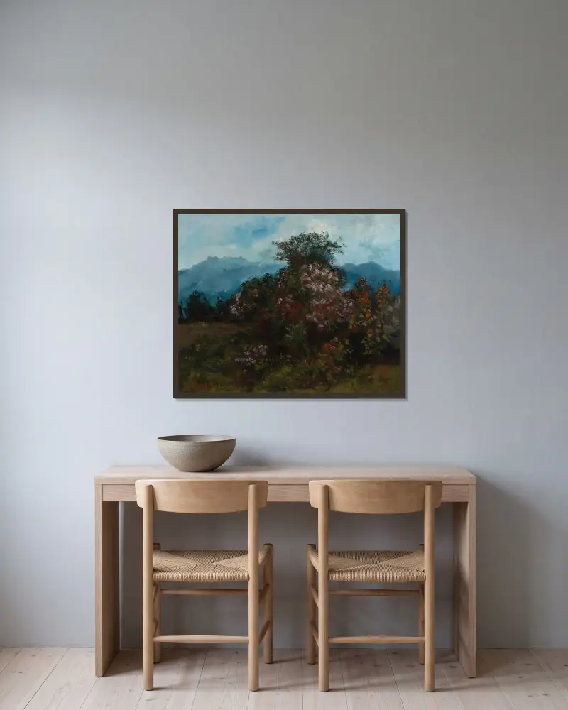 Paysage Avec Massif Fleuri av Gustave Courbet inramad på en vägg