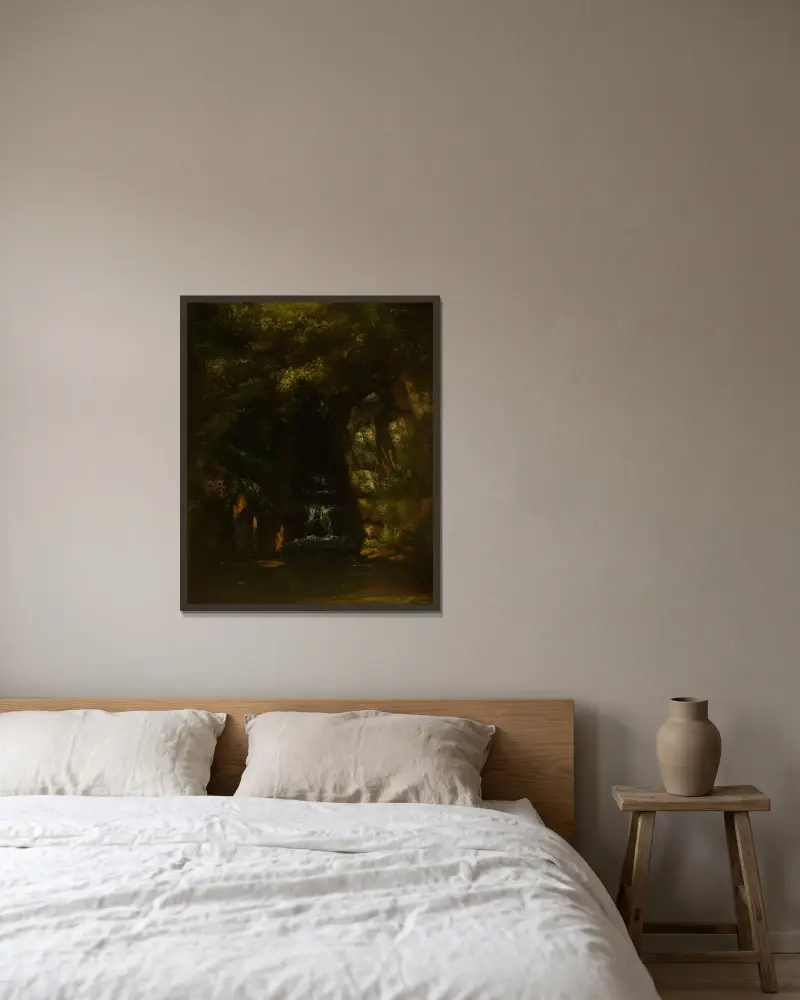 Paysage sans ciel av Gustave Courbet inramad på en vägg